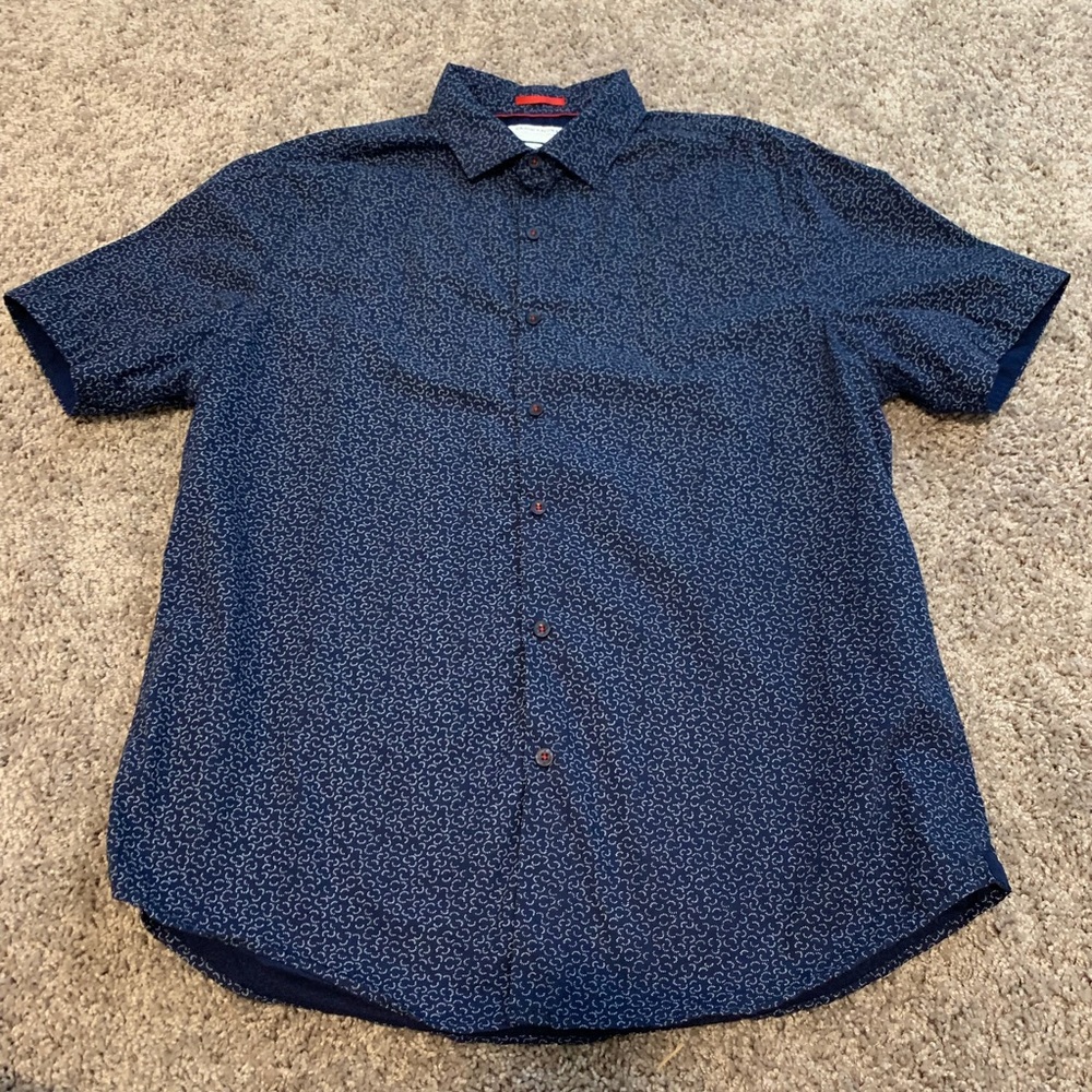 Men’s Denim & Flower Short Sleeve Shirt Blue/White